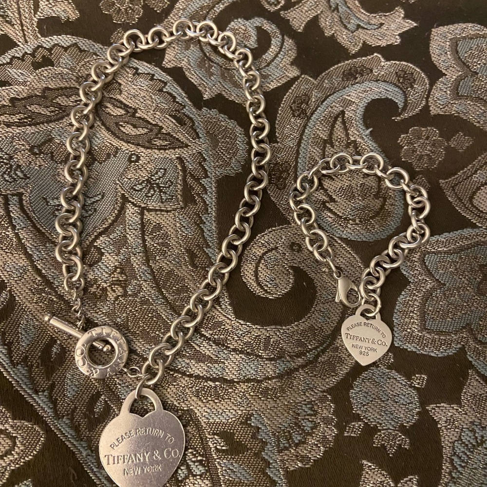 Tiffany & Co. Silver Heart Tag Bracelet & Necklace
